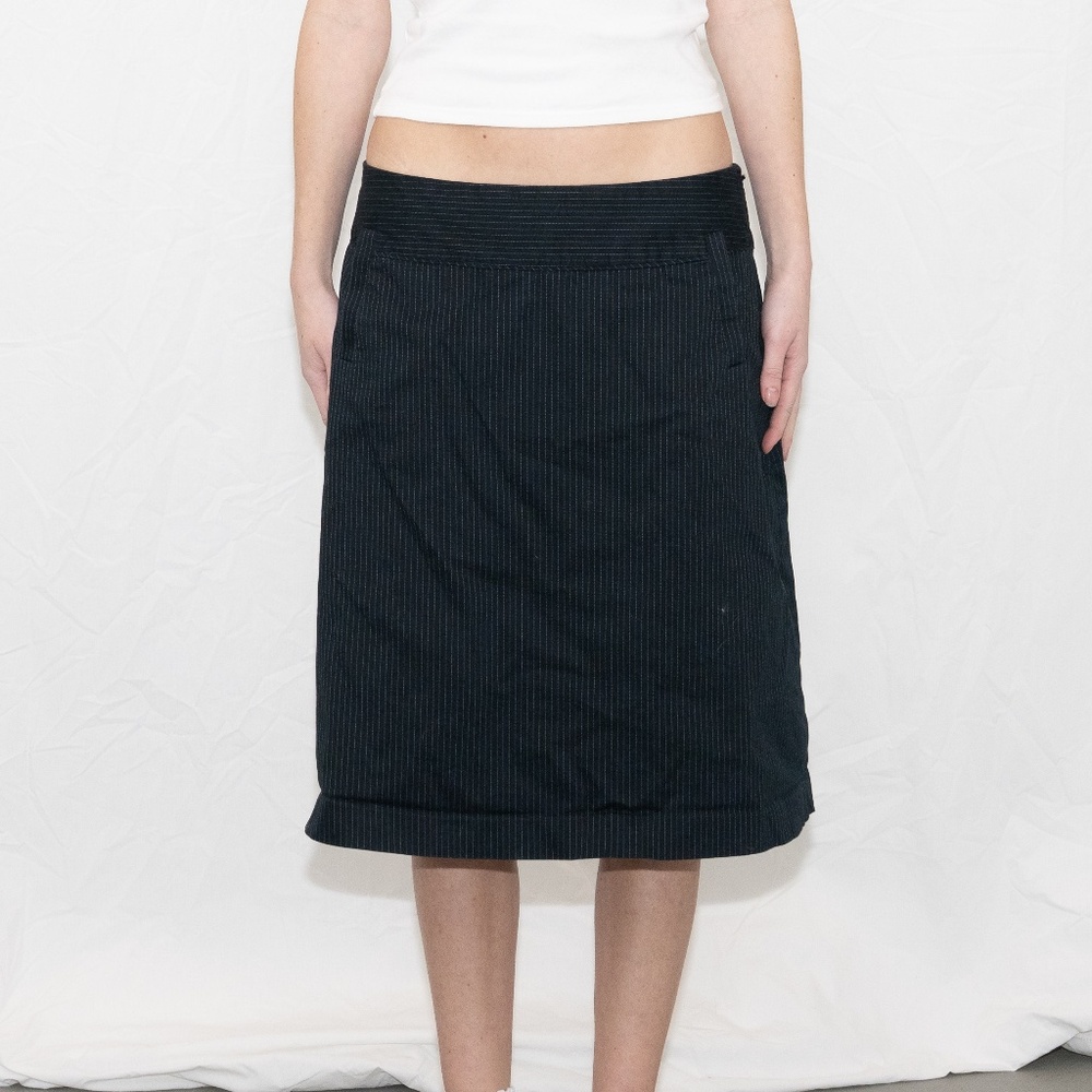 Y2k navy pinstripe midi skirt size 12 merona